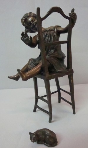 Statue sculpture chat fille - sculpture,
