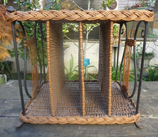 Vintage ROTIN Vinyl Record Rack Wrought Iron Harp Decor Sofa End 1960