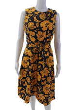 Hobbs Womens Textured Round Neck Sleeveless Floral Dress Orange Size 6