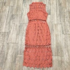 KEEPSAKE Dress Womens Size XS Stay Close Gown Midi Lace Overlay Cutout Paprika