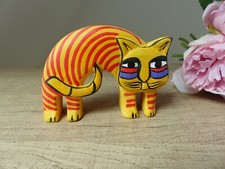 Figurine Peint Bois Chat Jaune