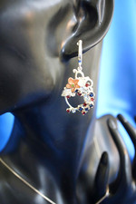 Earrings Hanger Silver Rubies Sapphire Aquamarine Antique Style Art Deco Art Nouveau