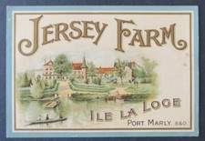 Old label JERSEY FARM Ile La Loge Port Marly Seine & Oise French label