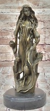 Signed Original Art Deco Blossom Girl By Mavchi Bronze Sculpture Figurine Gift