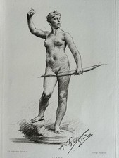 Falguière Heliogravure Sculpture Portrait Goddess Nude Diana Archery Arrow »