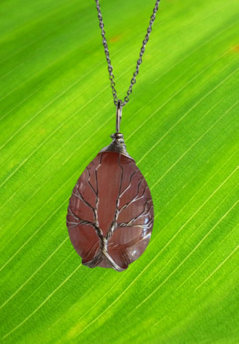 Collier pendentif jaspe rose - collier,