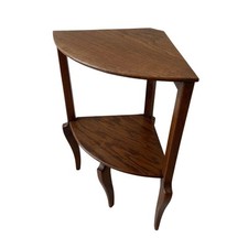 Antique Wooden Corner Table, 2 Trays Curved Feet, Louis XV Rustic Style