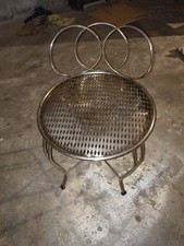 1960s Pierced Steel Vanity Low Chair Stool Hollywood Regency Mathieu Mategot Sty