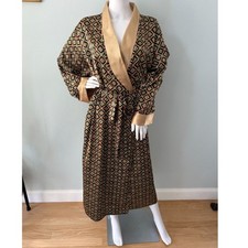 Vintage Y2k Victoria's Secret Gold Satin Robe Geometric Print Long Kimono XL