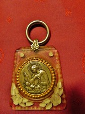 LUCITE ART DECO CRADLE MEDAL Antique VIRGIN MEDALLION FOR CHILDREN  