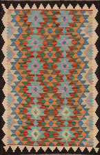 Plein De Couleurs Kilim Tapis Rectangle Tissé À Plat Pile Laine Kelim 0.9x1.5m