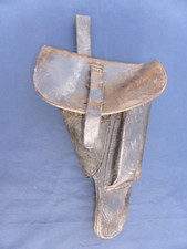 Ancien Etui Pistolet cuir foncé avec emplacement chargeur Marques à l'intérieur