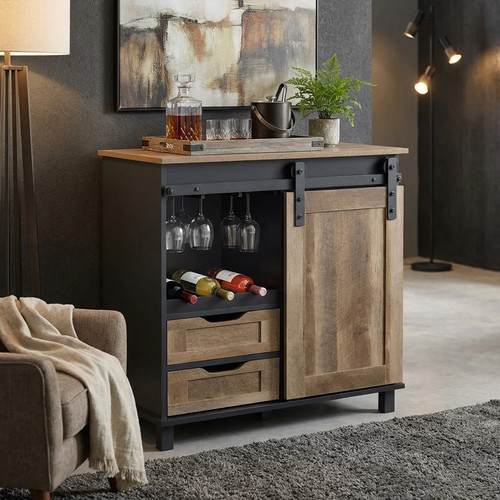 Bar mobile industriel bois - bar,