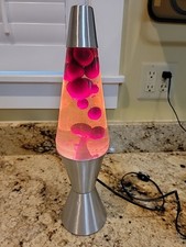 Vintage 1997 Lava Lite Lave Lamp Large 16'' Red Wax / Silver Base Clear Fluid.  
