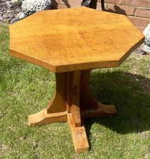 Vintage 1960s Robert Thompson Mouseman Solid Oak Octagonal Coffee Table - H 48cm
