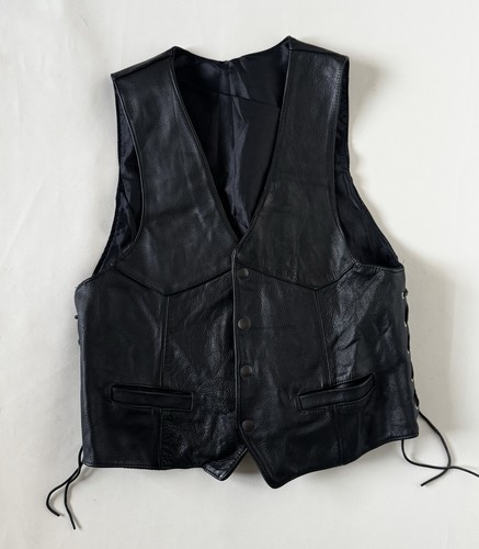Gilet cuir noir lacets - en,