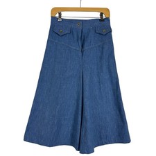 Vintage Chambray Denim Gaucho Culottes Jeans Pants Wide Leg Women's Junior 15