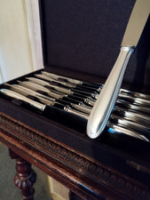 12 table knives model beads silver metal in case