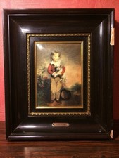 Plaque Ancienne Émaux Sur Cuivre HELCA + Cadre Bois Noir Vintage #D064