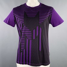 T-Shirt VERSACE JEANS Taille L Imprimé Violet Noir Col Rond