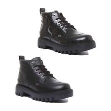 KICKERS Kizziie Hi Femme Lacet Bottines Cuir Cheville Noir Verni Taille UK 3- 8