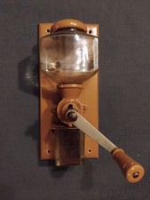 RARE ANCIEN. MOULIN À CAFÉ MURAL TRÉMIE EN VERRE