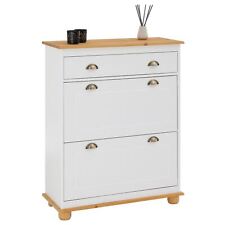 Meuble à chaussures armoire rangement avec 2 abattants en pin massif blanc/brun