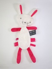 Doudou plat Lapin rose blanc