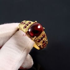 Naturel Gemme Grenat Avec Plaqué Or 925 Bague en Argent pour Homme 3586