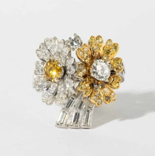 Double Floral Motif Canary Yellow Citrine With Bright White CZ 2.44TCW Fine Ring