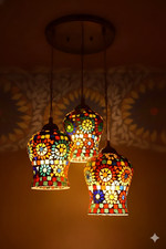 Lustre plafonnier marocain mosaïque turque suspendu 3 lampes suspension lanterne