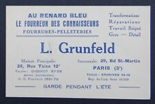 Carte de visite GRUNFELD AU RENARD BLEU fourreur fourrure pelleteries PARIS