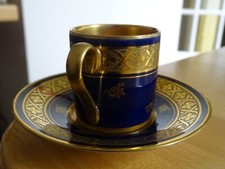 LIMOGES COLLECTION ANCIENNE  TASSE MOKA ESPRESSO PORCELAINE BLEU DE FOUR DORURE