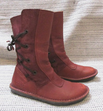 Women's Kickers Red Flat Mid Leather Boots Size 37 EUR