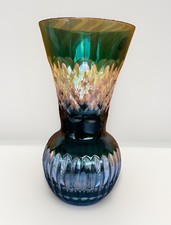 Val St Lambert Vase Crystal Cut Clear Glass Antique Art Deco Emerald Green Urn