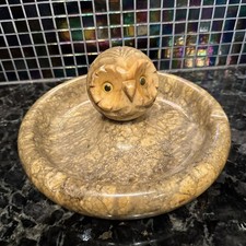 Vntg 10" Large Italian Hand Carved Alabaster Owl Head Cigar Ashtray Man Cave A1