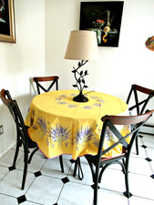 FRENCH PROVENCAL COTTON 71" ROUND TABLECLOTH "BONNEAUX YELLOW" - Made in France