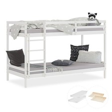 Lit superposé 90x200 bois blanc avec 2 matelas – enfant Homestyle4u gain place