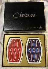 Vintage MCM Playing Cards Contura ESE Blue & Red Geometric Curved Hardly Used