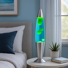 Lampe Magma à Lave de Table Chambre à Coucher Bleu Jaune Déco LED H 40,2 CM