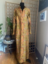 Vtg 60’s 70’s Gant Shirtmakers Paisley Full Length Button Down Shirt Robe Dress