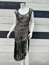 Very nice Charleston dress in black and brown silk and antique jet pearl...