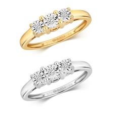 Bague Femme Trilogie Or Blanc/Jaune 9 k/carat et Diamant 0.06 Carat