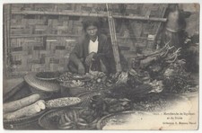 1900 Tonkin, Vietnam - Woman Fruit & Legume Seller - Vintage Asia Postcard