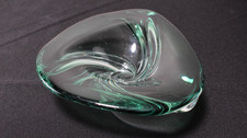 Signed Val Saint Lambert Art Glass dish – 6" - Green Swirl - Belgian Crystal
