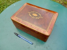 Ancien grand coffret boîte bijoux napoléon III marqueterie bois laiton  capitoné
