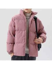 Blouson D'Aviateur Duvet Sintetique Mode Homme Rose Fermeture Éclair Poches