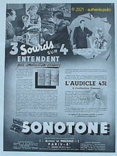 SONOTONE AUDICLE 451 HEARING AID FOR DEAF 1937 FRENCH AD PUB AD
