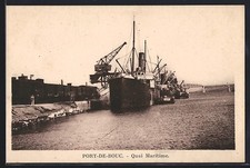 Old postcard Port-de-Bouc, Quai Maritime with ships and cranes 