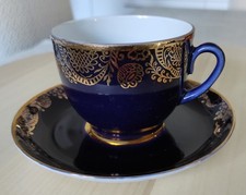 Tasse en Cobalt avec Soucoupe Décorée d'or - Lomonosov - Saint-Pétersbourg